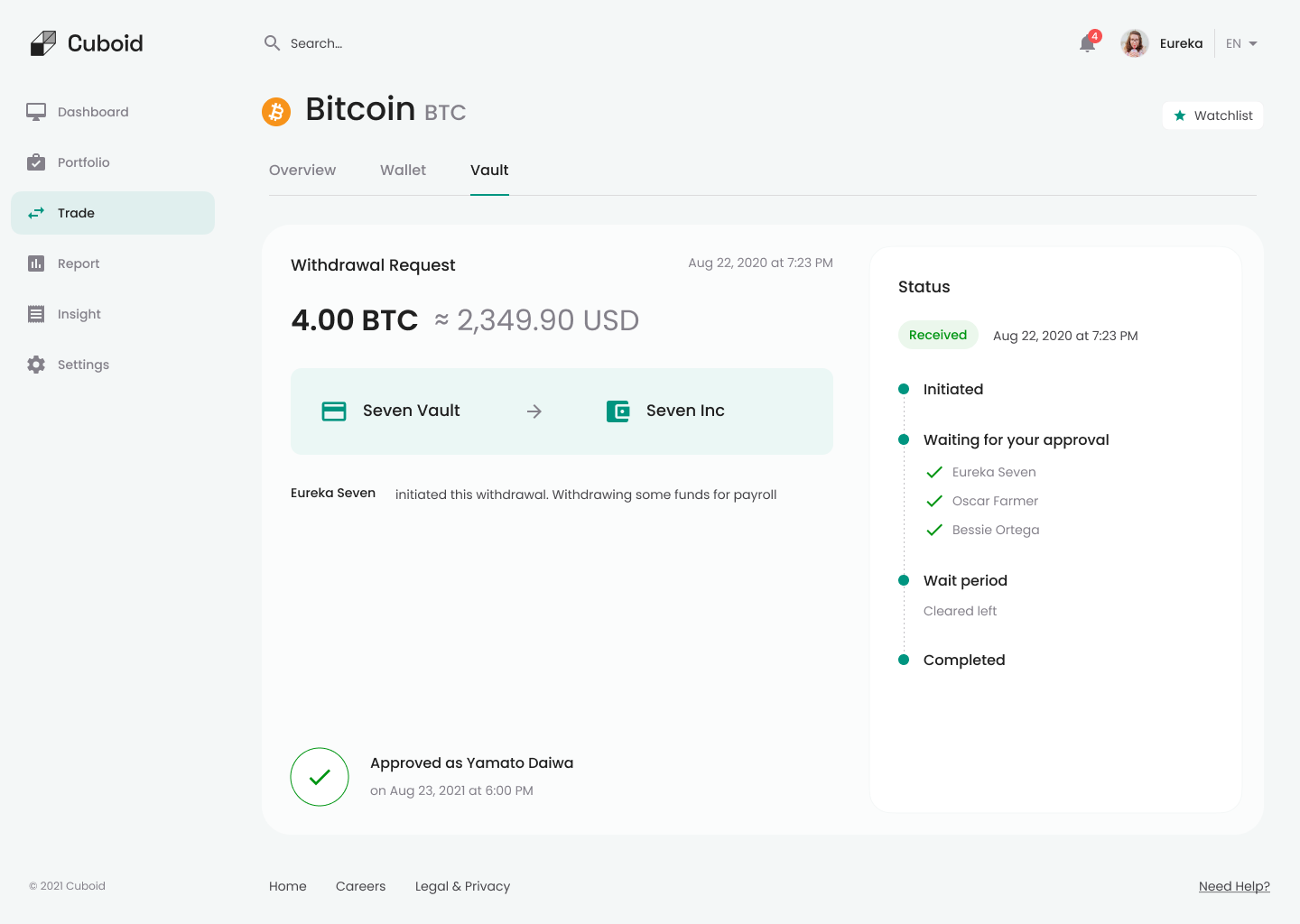 Trade BTC Vault
